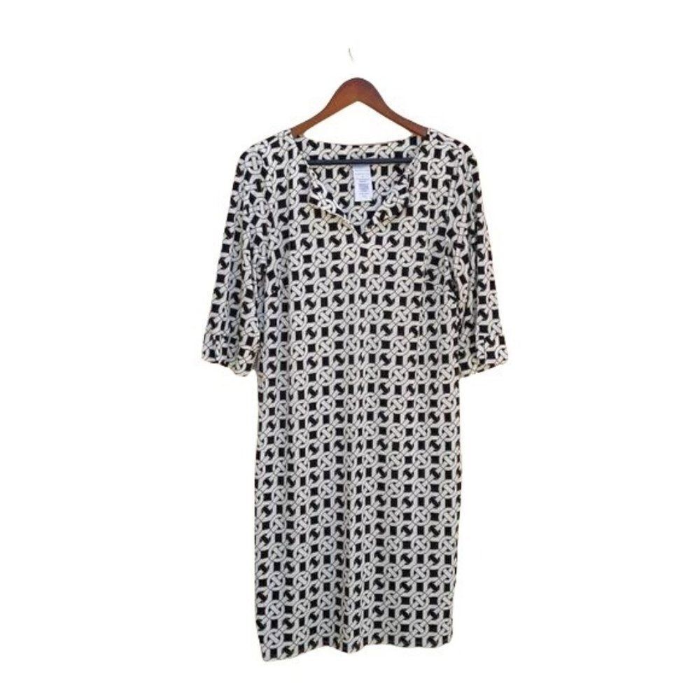 Laundry By Design Mod Chain Print Short Sleeve Split Collar Shirt Dress Sz 10